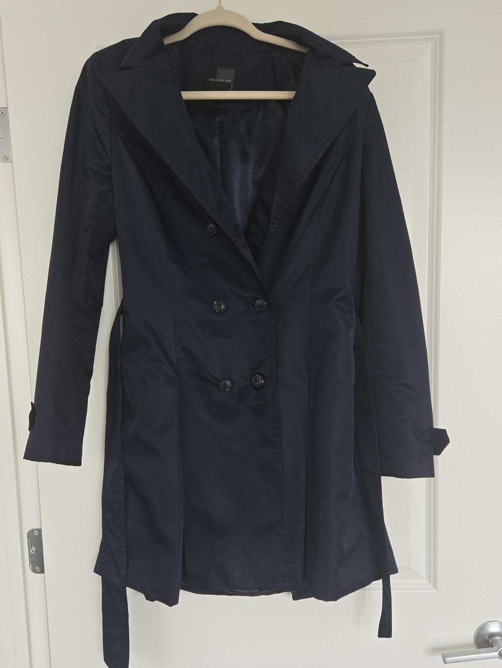 The Limited Navy Double-Breasted Trench Coat with Waist Tie